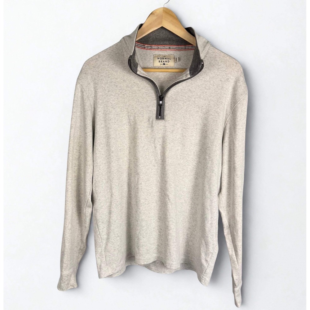 The Normal Brand Mens Quarter Zip Pullover Oatmeal Heather Grey Size Medium